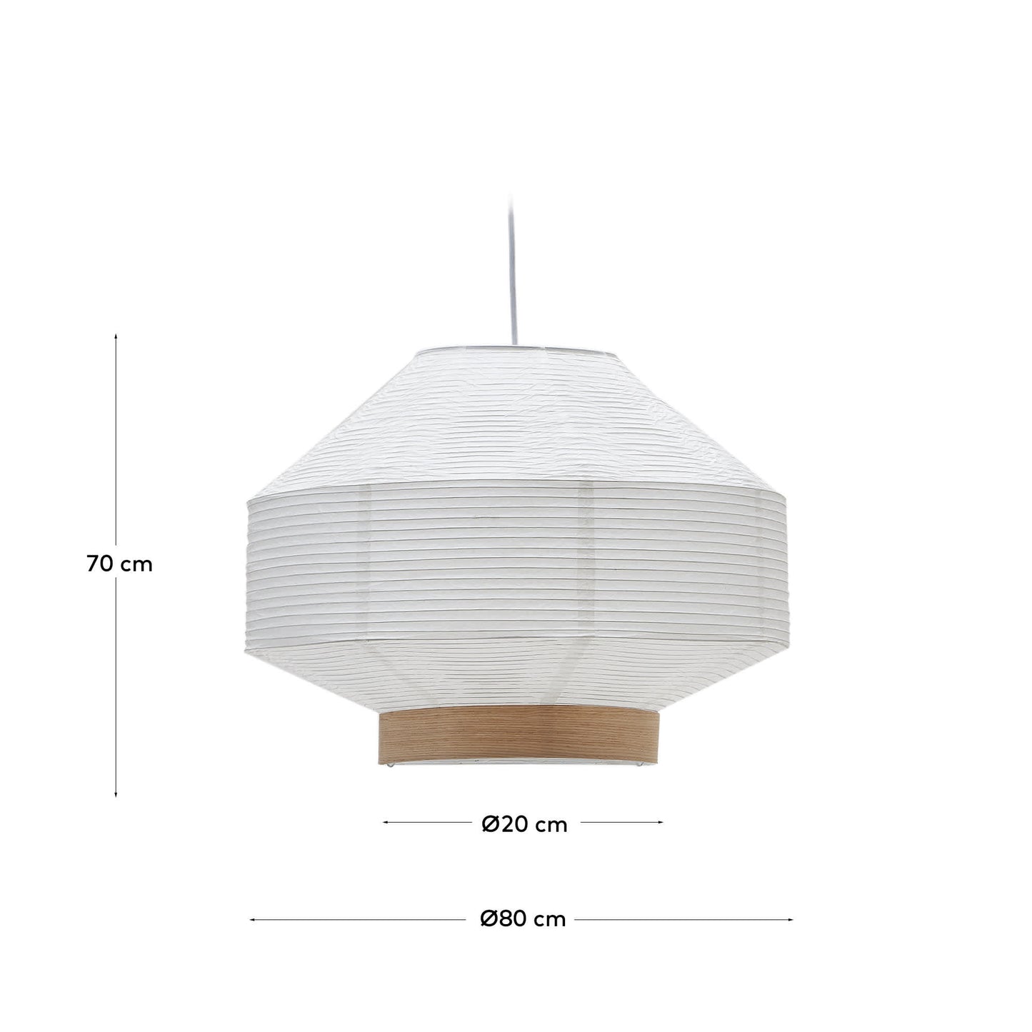 Paralume per lampada da soffitto Hila in carta bianca e impiallacciatura naturale Ø 80 cm