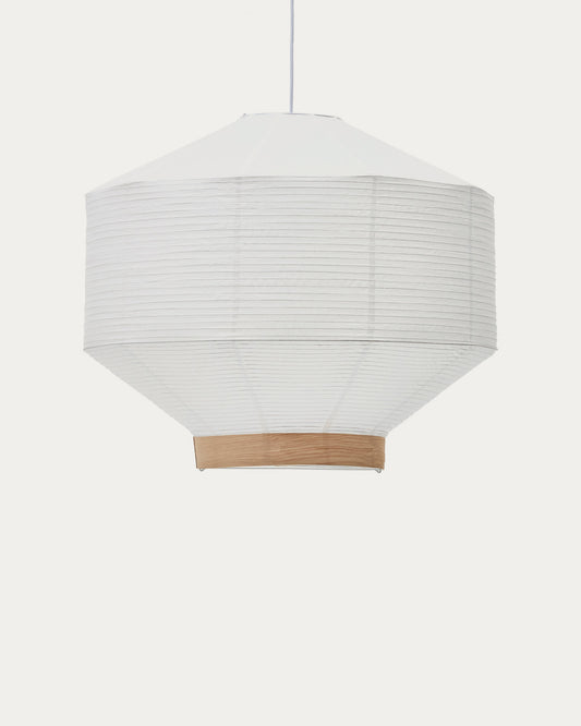 Paralume per lampada da soffitto Hila in carta bianca e impiallacciatura naturale Ø 80 cm