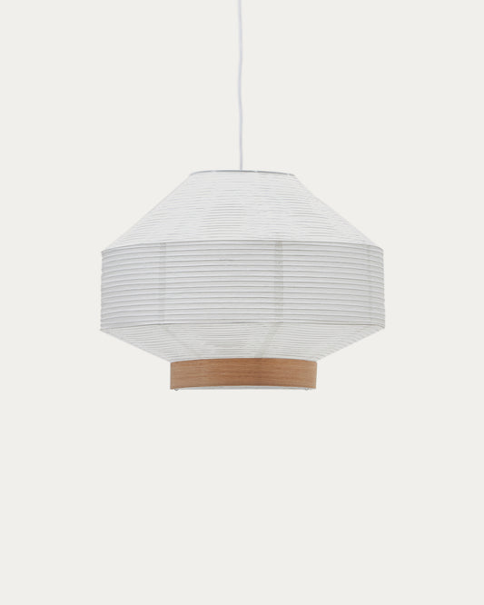 Paralume per lampada da soffitto Hila in carta bianca e impiallacciatura naturale Ø 55 cm