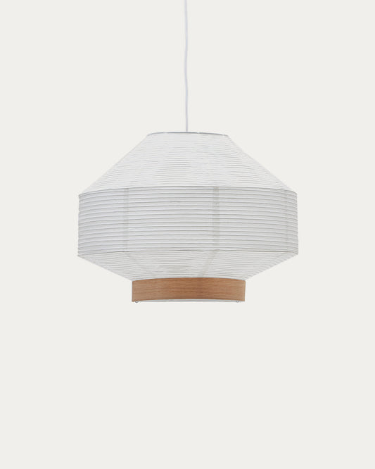 Paralume per lampada da soffitto Hila in carta bianca e impiallacciatura naturale Ø 55 cm