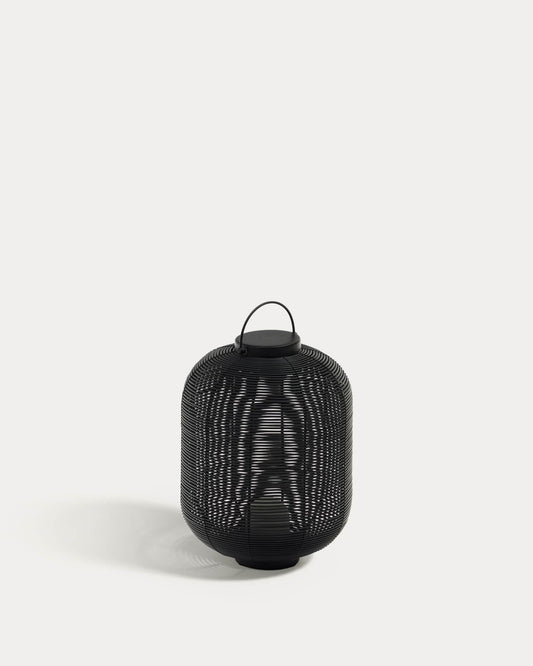 Lampada da tavolo piccola portatile Saranella in rattan sintetico nero