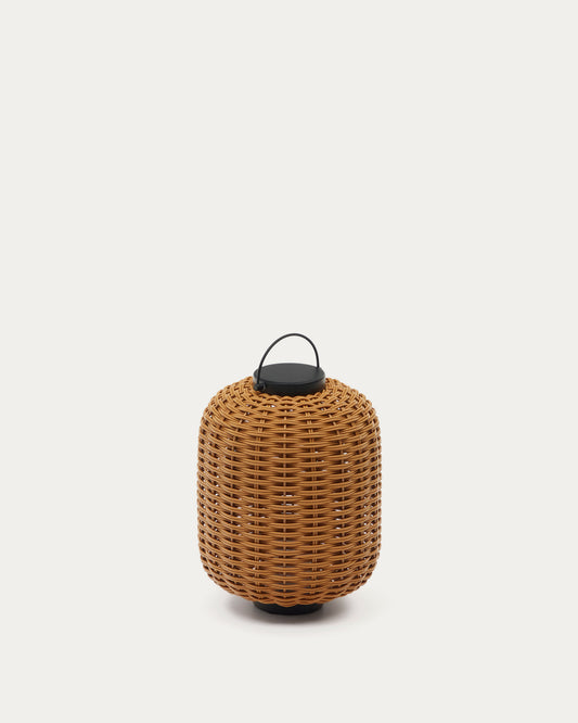 Lampada da tavolo piccola portatile Saranella in rattan sintetico marrone