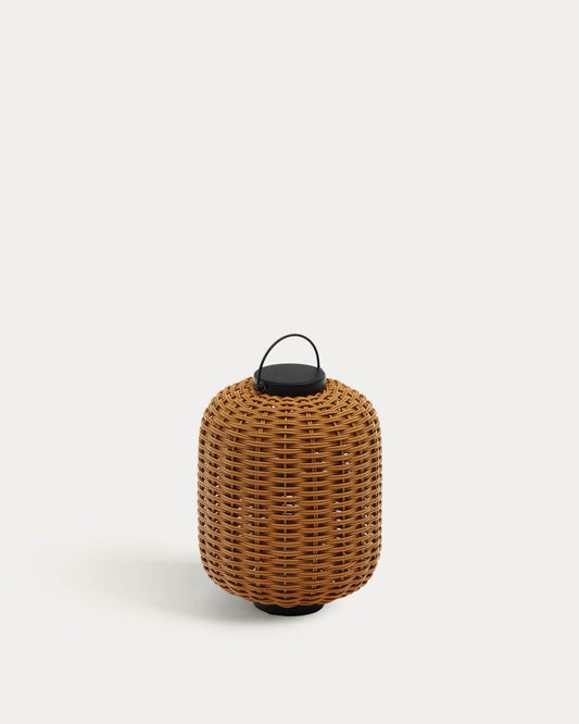 Lampada da tavolo piccola portatile Saranella in rattan sintetico marrone