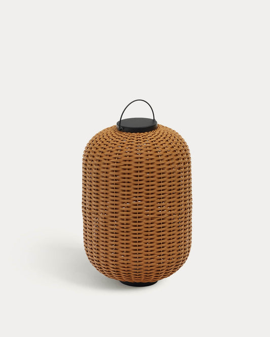 Lampada da tavolo grande portatile Saranella in rattan sintetico marrone