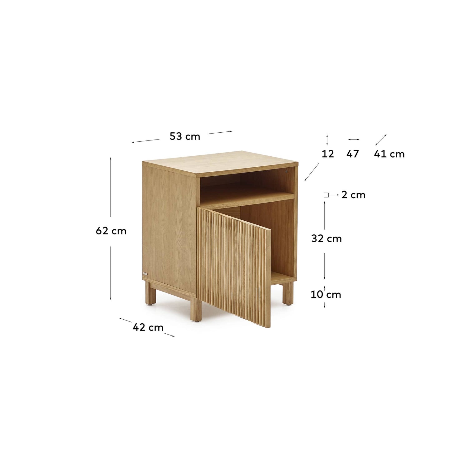 Comodino Beyla in legno massello di frassino e impiallacciatura rovere 53 x 62 cm