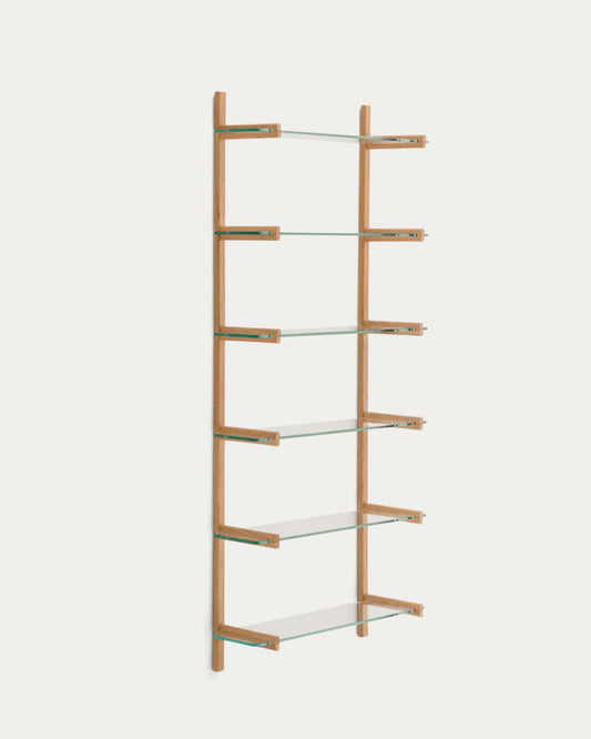 Sitra scaffalatura modulare 6 ripiani in vetro e rovere massiccio 90 cm