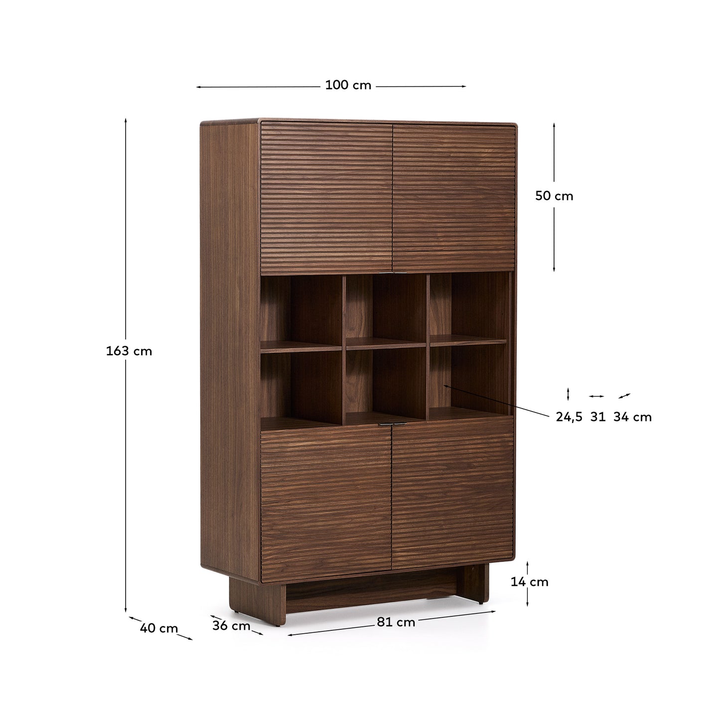 Credenza alta Norlen 4 ante in impiallacciato di noce 100 x 163 cm