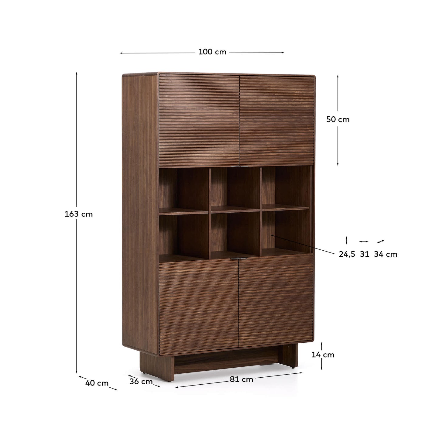 Credenza alta Norlen 4 ante in impiallacciato di noce 100 x 163 cm
