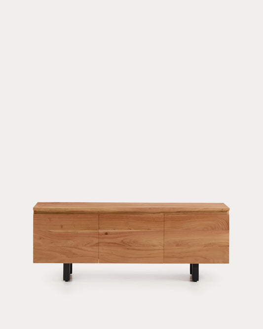 Mobile TV Uxue a 3 ante in legno massiccio di acacia con finitura sbiancata 150 x 58 cm