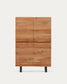 Credenza alta Uxue a 4 ante in legno massiccio di acacia con finitura sbiancata e acciaio nero 100 x 155 cm