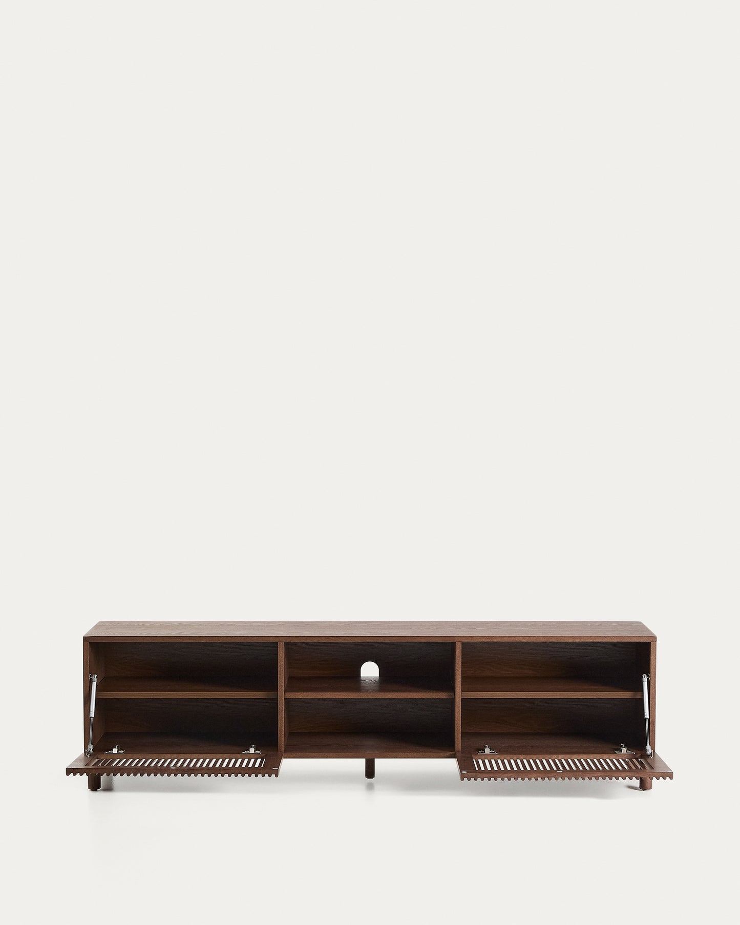 Mobile TV Beyla a 2 ante in impiallacciato e legno massiccio di frassino con finitura tono noce 180 x 49,5 cm