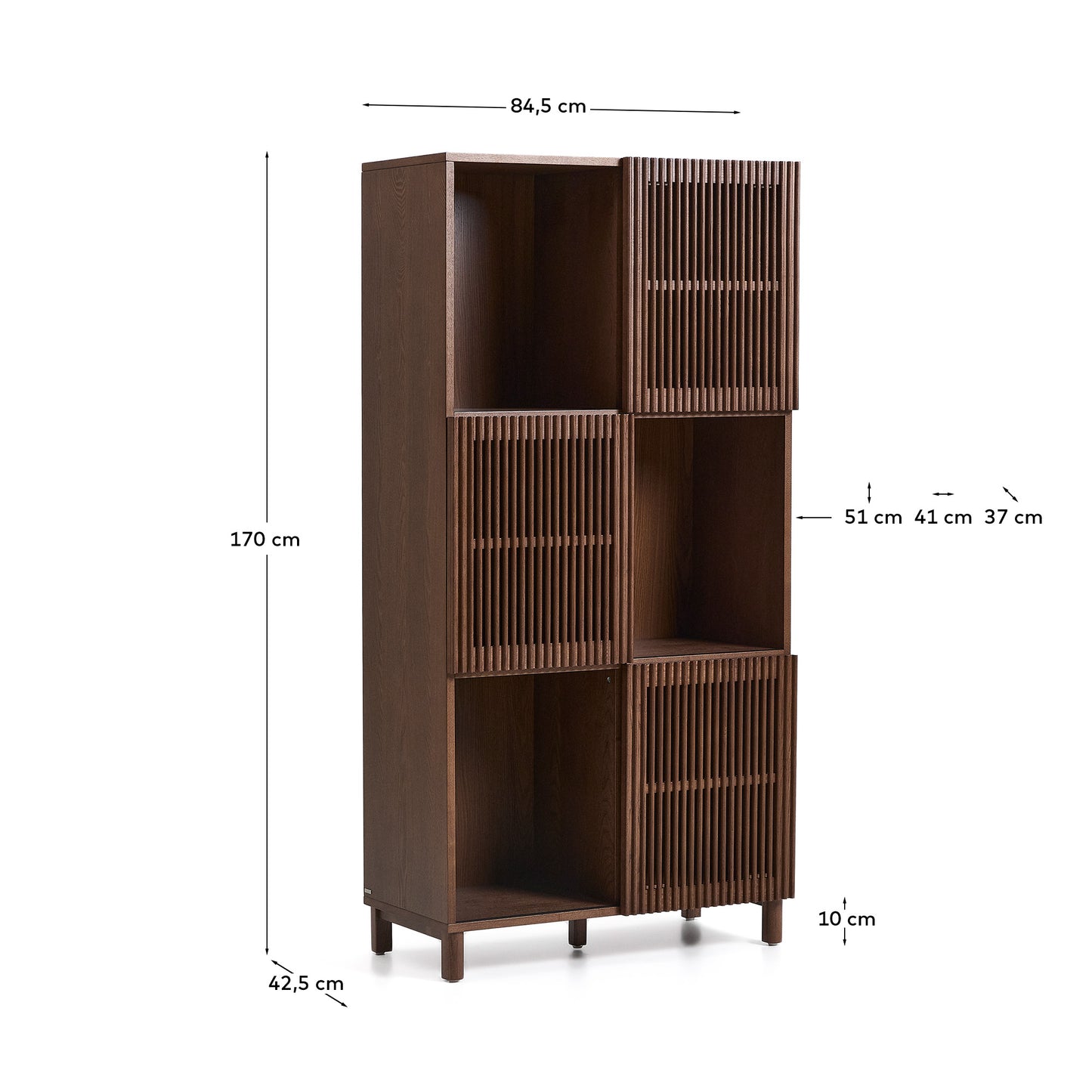 Scaffalatura Beyla in impiallacciato e legno massiccio di frassino con finitura noce 84,5 x 170 cm