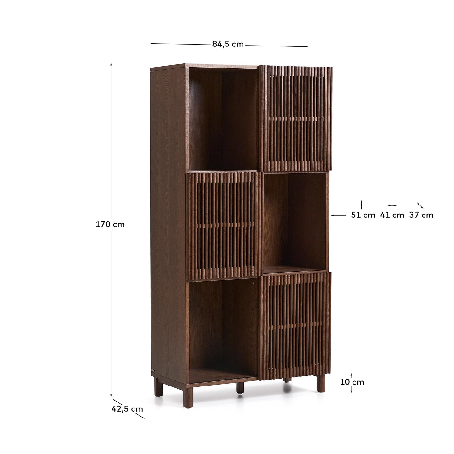 Scaffalatura Beyla in impiallacciato e legno massiccio di frassino con finitura noce 84,5 x 170 cm