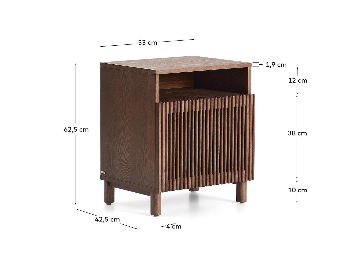 Comodino Beyla in impiallacciato e legno massiccio di frassino con finitura noce 53 x 62,5 cm