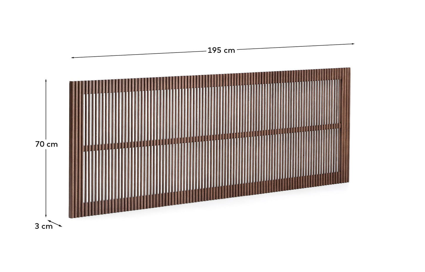 Testiera Beyla in legno massiccio di frassino con finitura noce per letto da 180 cm