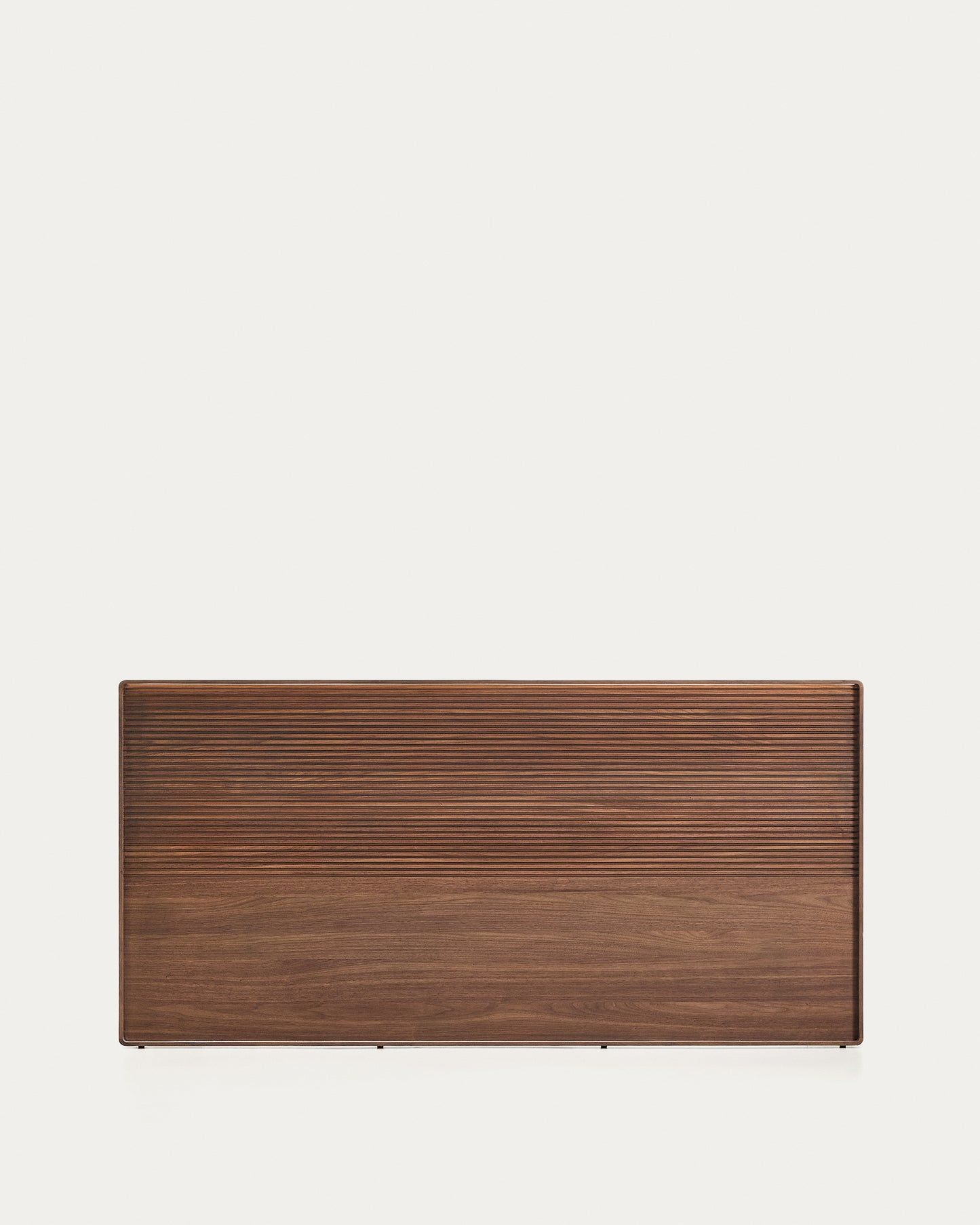 Testiera Norlen in impiallacciatura di noce con finitura scura e luce LED per letto fino a 180 cm