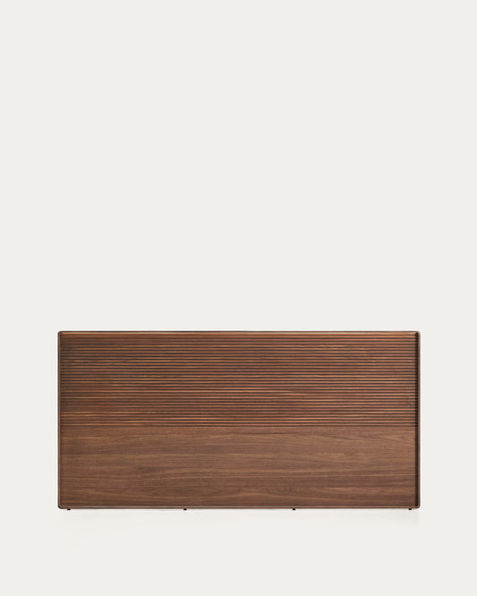 Testiera Norlen in impiallacciatura di noce con finitura scura e luce LED per letto fino a 180 cm