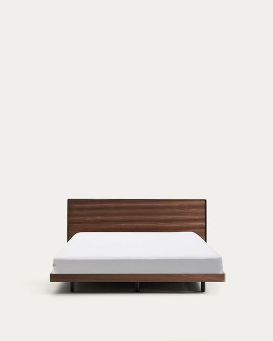 Letto Norlen in impiallacciatura di noce con finitura scura e luce LED per materasso 180 x 200 cm