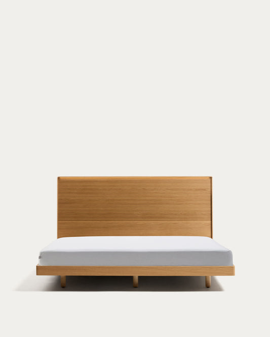 Letto Norlen in impiallacciato di rovere con finitura naturale e luce LED per materasso da 160 x 200 cm FSC Mix Credit
