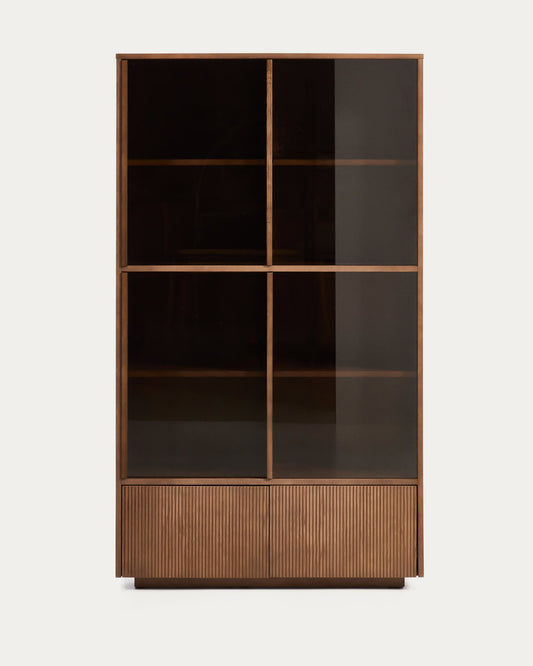 Vetrina Helvine 4 ante e 2 cassetti in impiallacciato di frassino con finitura noce e vetro temperato 100 x 174 cm FSC 100%