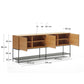 Credenza Vedrana 3 ante impiallacciate rovere e gambe in acciaio nero 195 x 80 cm