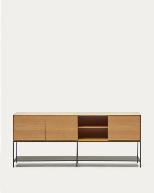 Credenza Vedrana 3 ante impiallacciate rovere e gambe in acciaio nero 195 x 80 cm