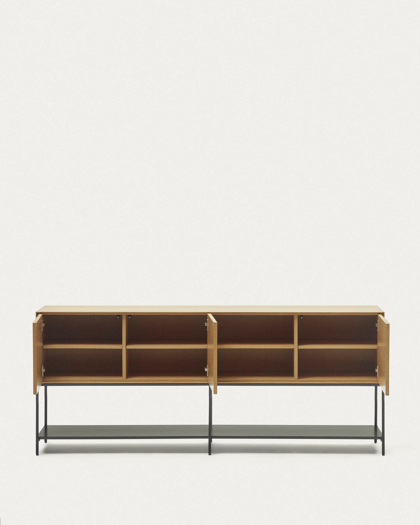 Credenza Vedrana 3 ante impiallacciate rovere e gambe in acciaio nero 195 x 80 cm