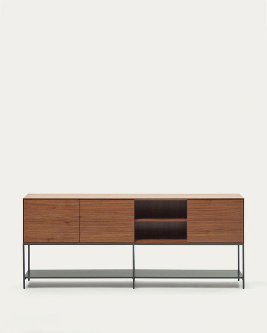 Credenza Vedrana 3 ante impiallacciate noce e gambe in acciaio nero 195x80 cm