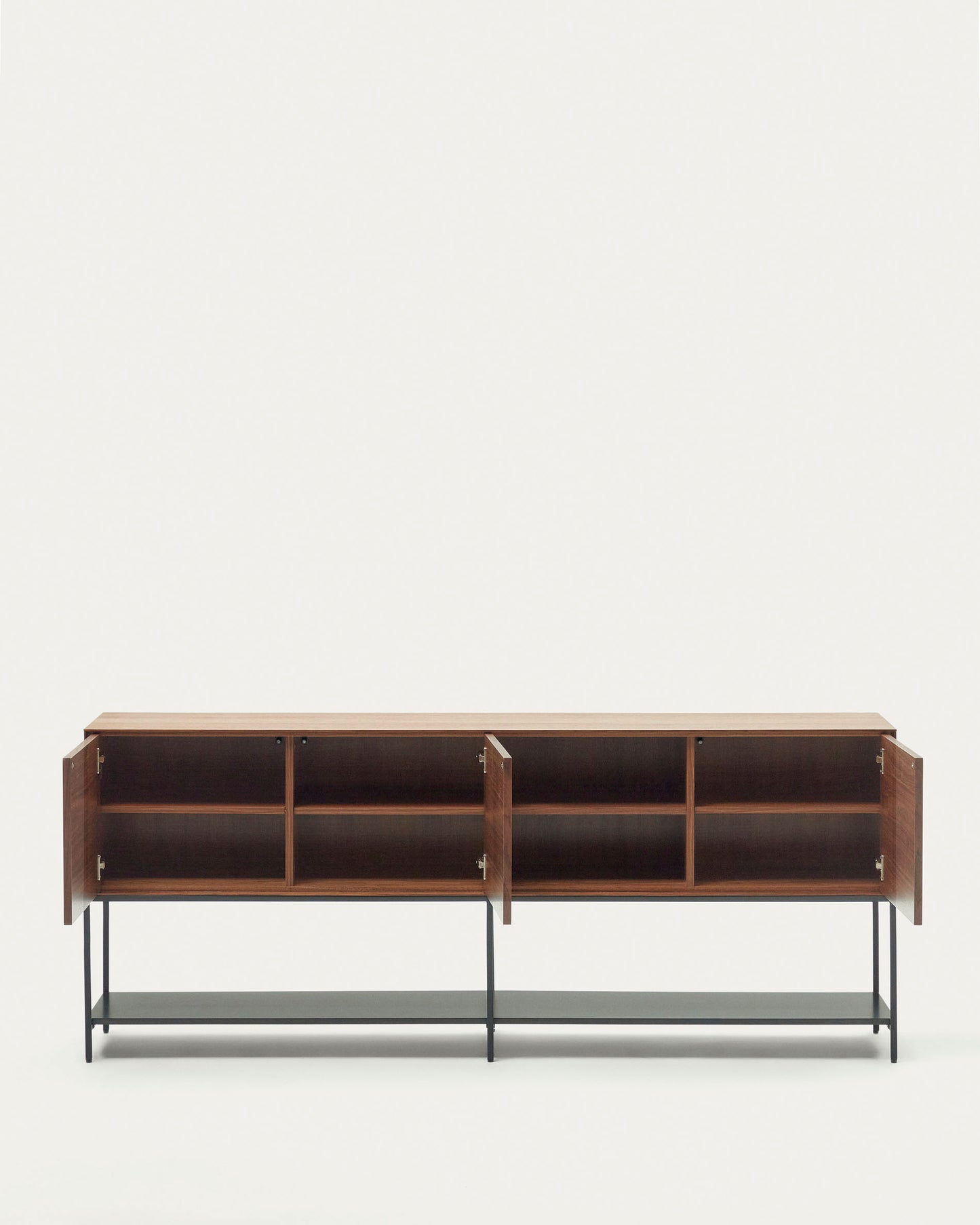 Credenza Vedrana 3 ante impiallacciate noce e gambe in acciaio nero 195x80 cm