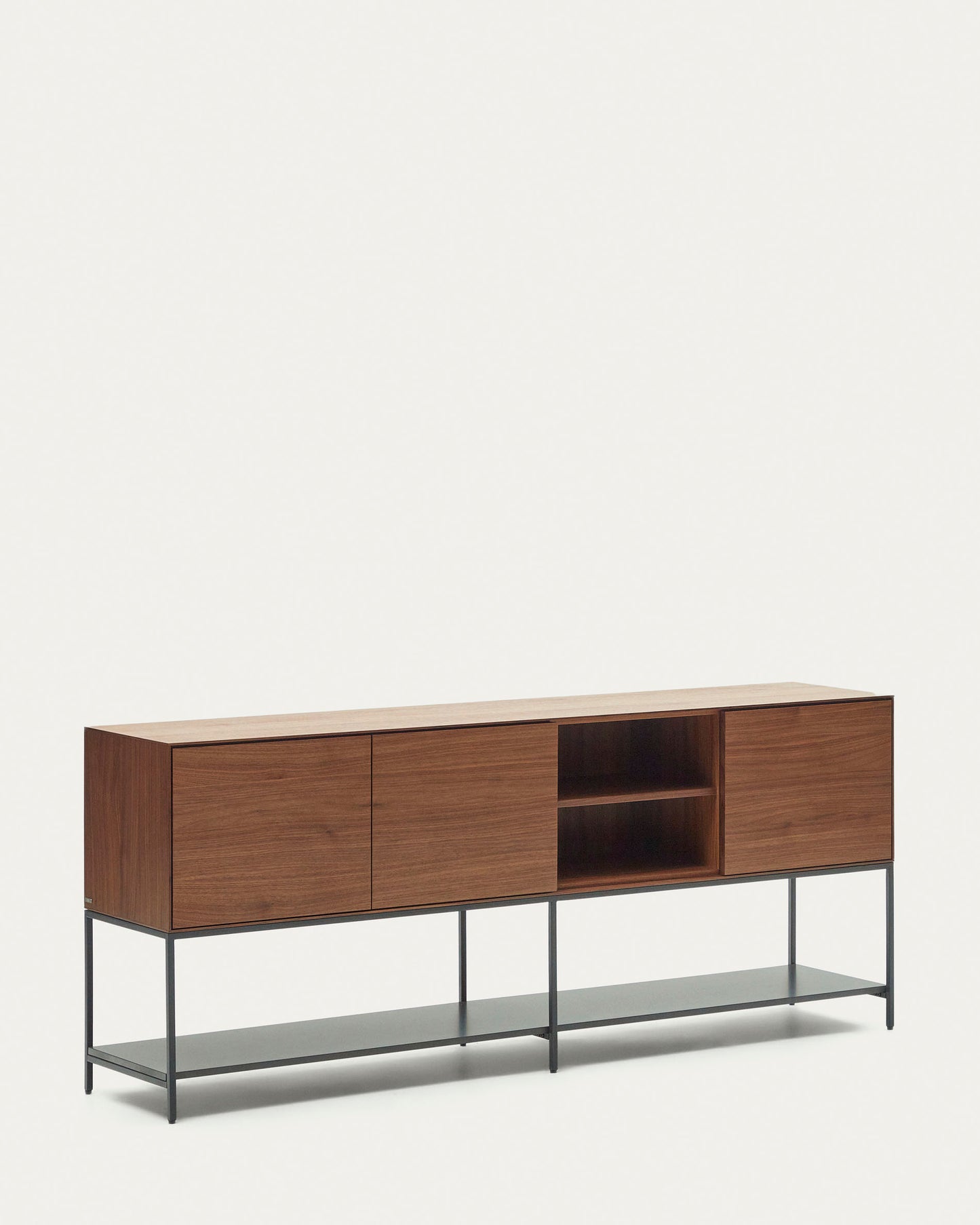 Credenza Vedrana 3 ante impiallacciate noce e gambe in acciaio nero 195x80 cm