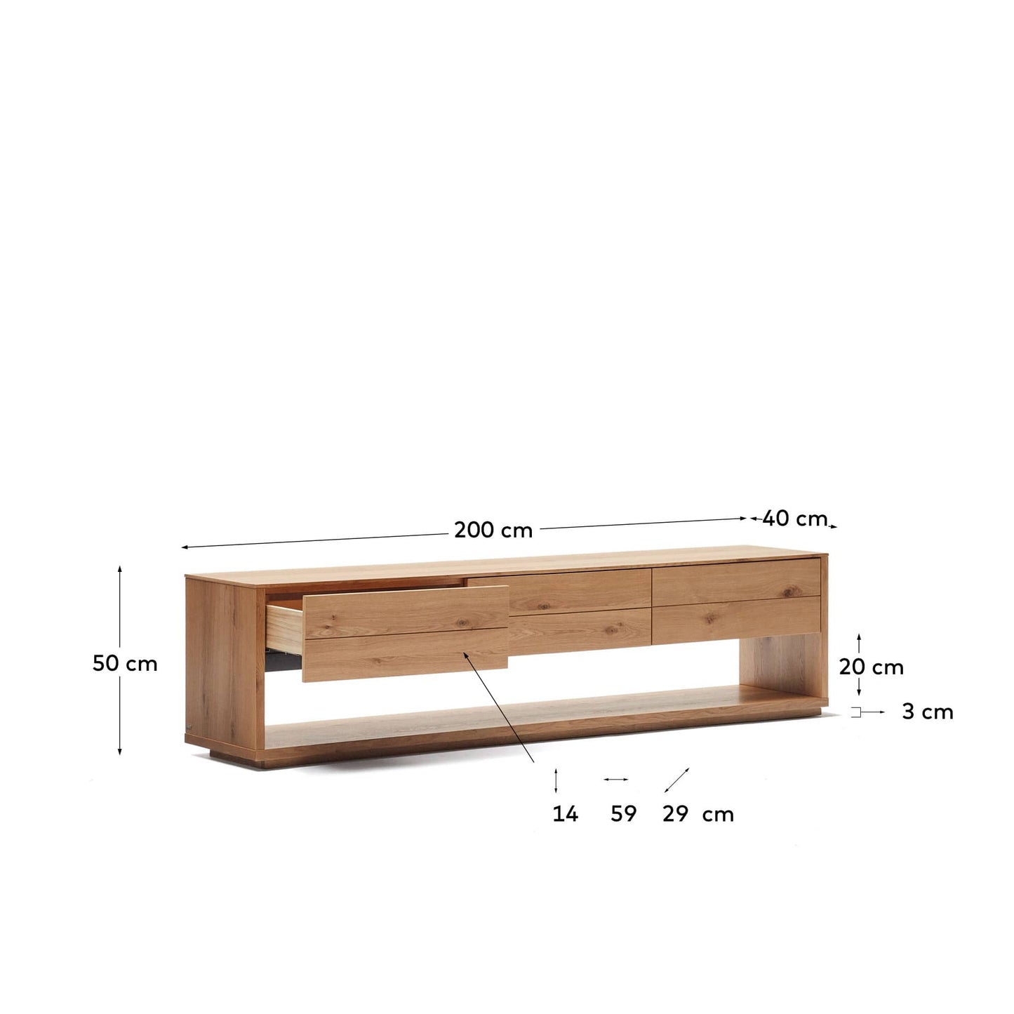 Mobile TV Alguema 3 cassetti impiallacciato rovere finitura naturale 200 x 51 cm