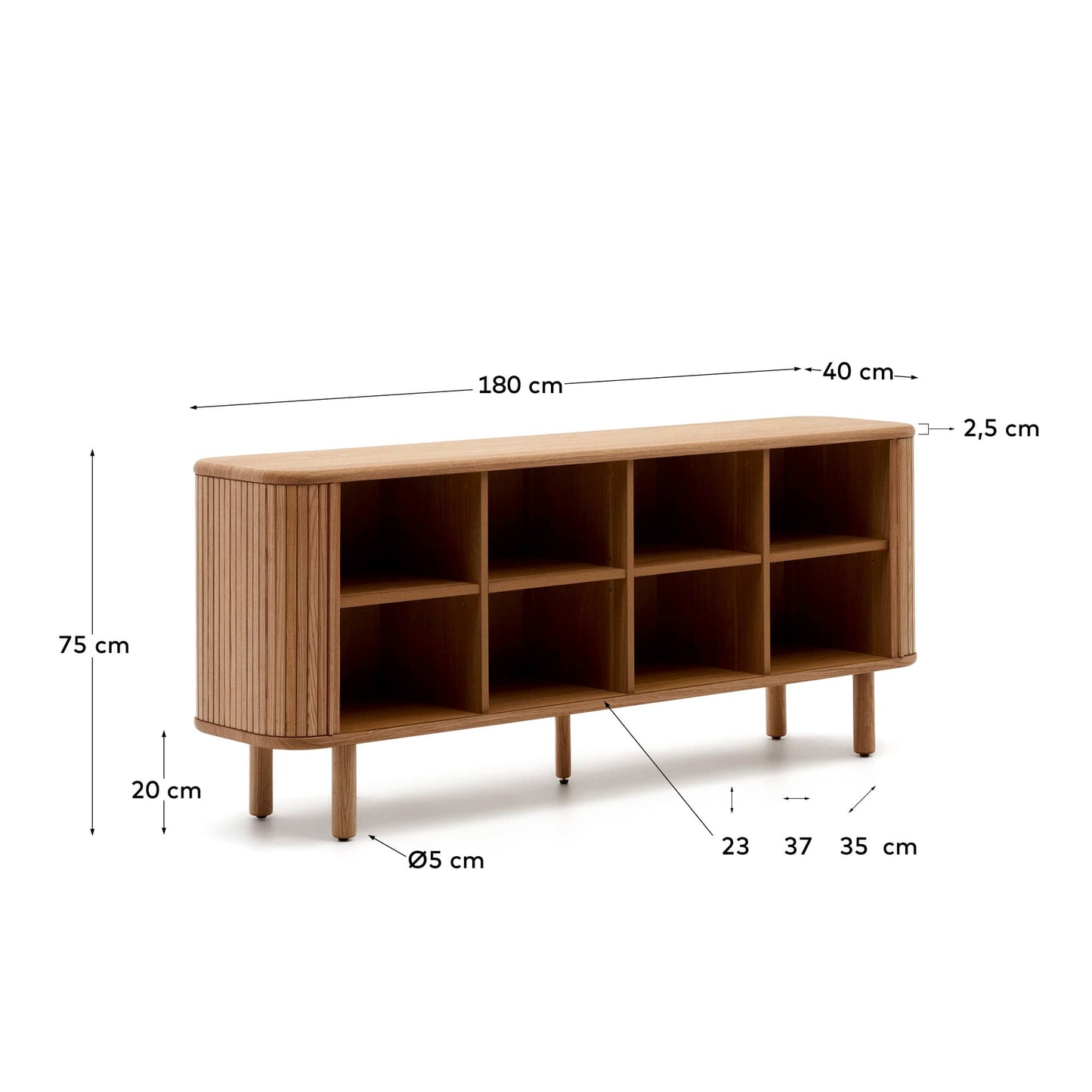 Credenza Mailen 2 porte in impiallacciatura di frassino con finitura naturale 180 x 75 cm