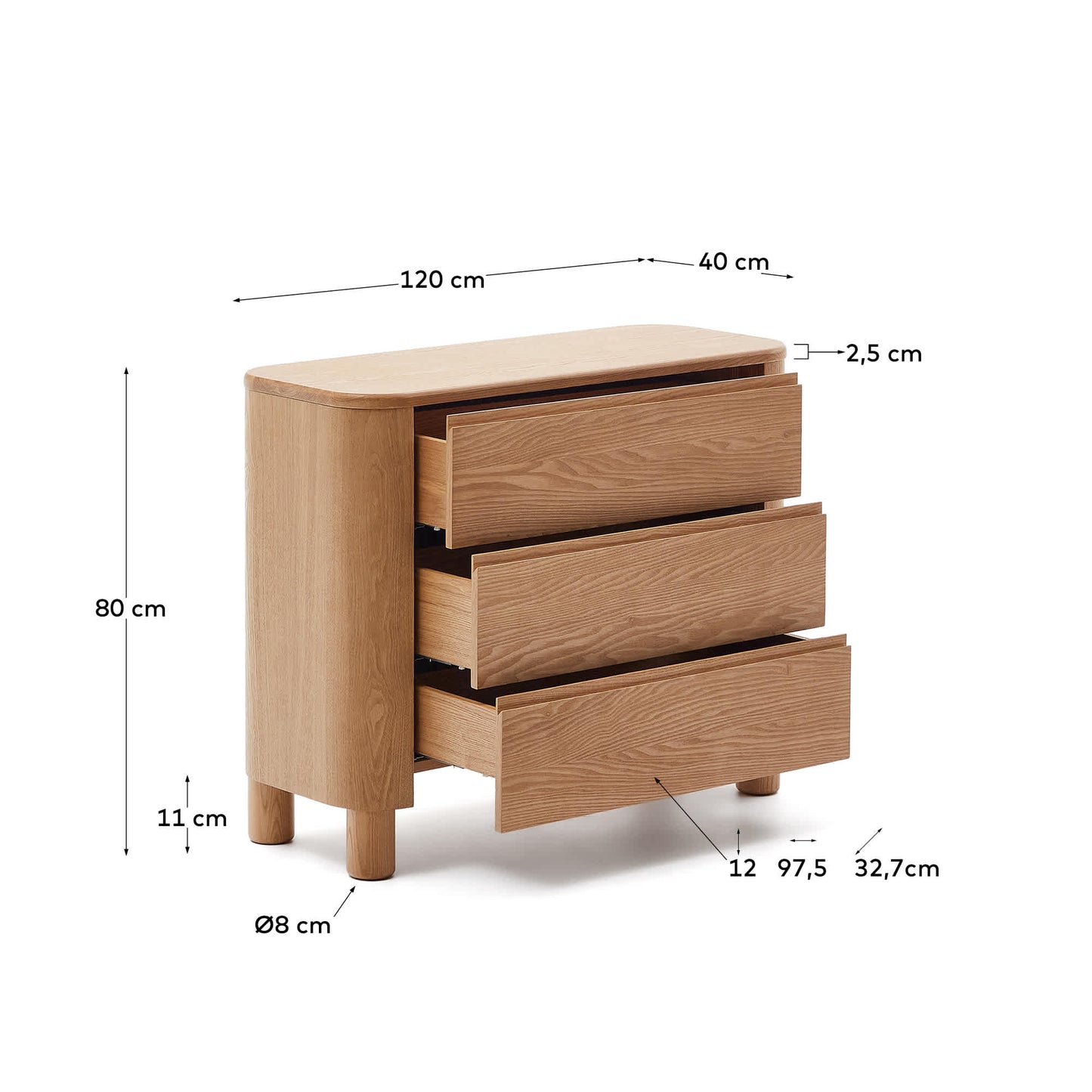 Cassettiera Salaya in compensato di frassino 120 x 80 cm
