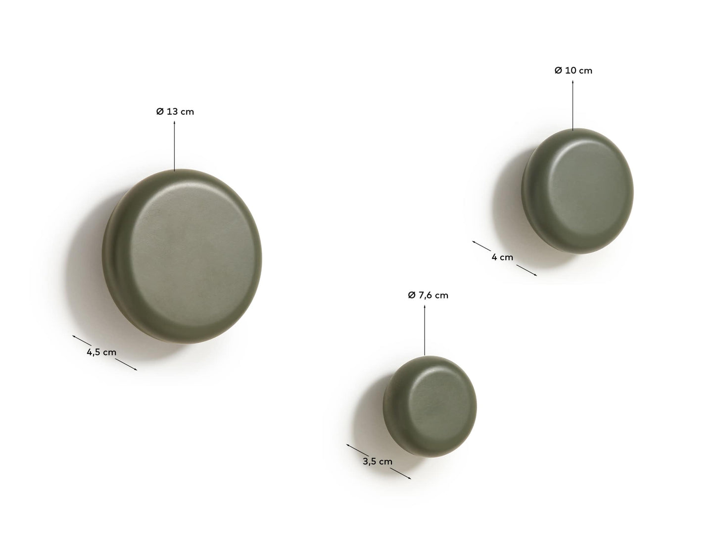 Set Nadue di 3 appendiabiti in legno massello di faggio finitura verde