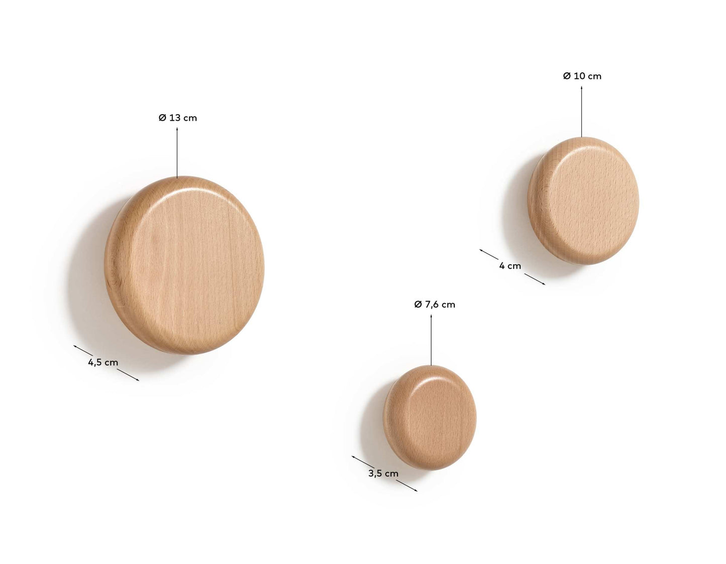 Set Nadue di 3 appendiabiti in legno massello di faggio finitura naturale