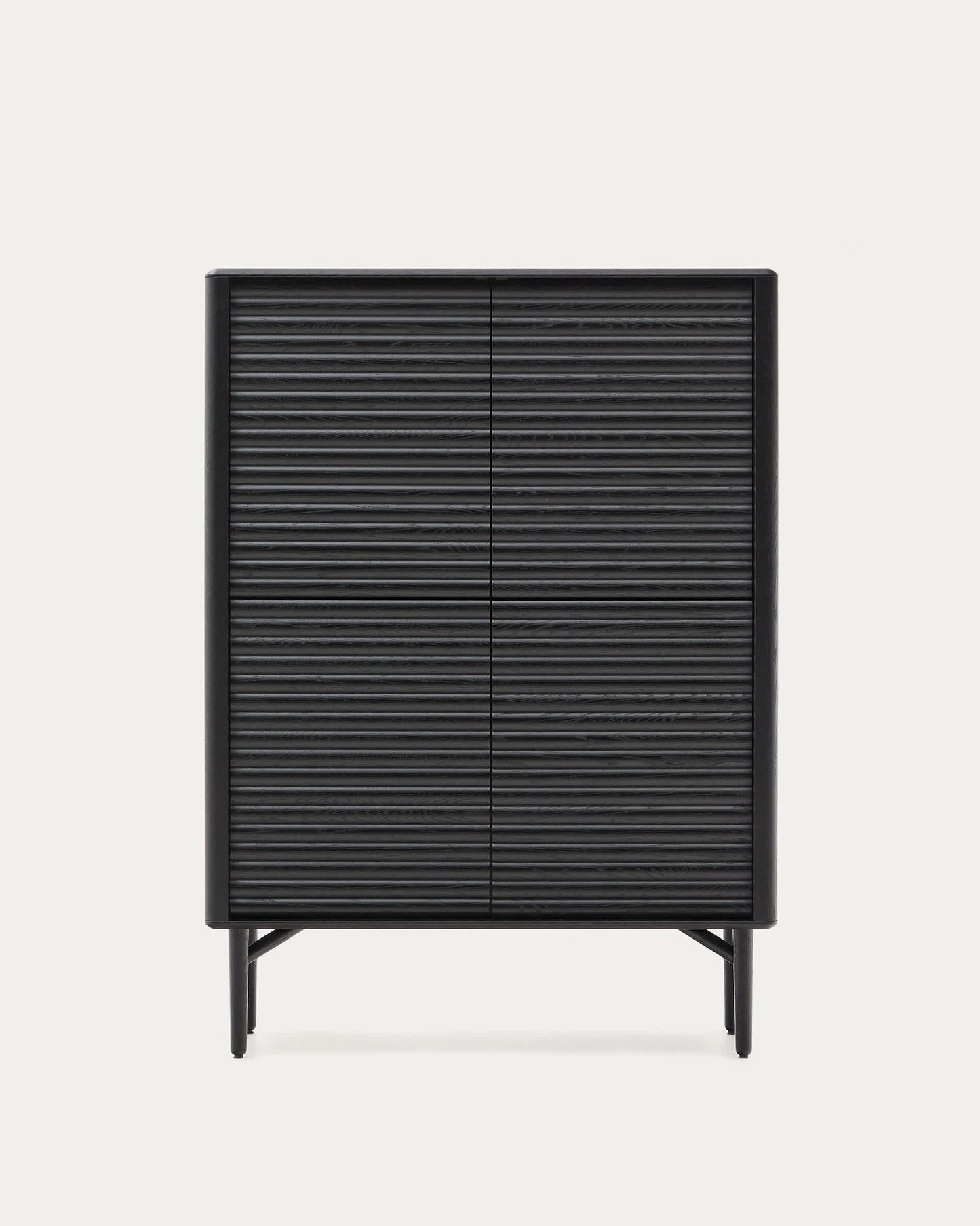 Credenza alta Lenon 4 ante legno massello e impiallacciatura di rovere nero 105x144 cm
