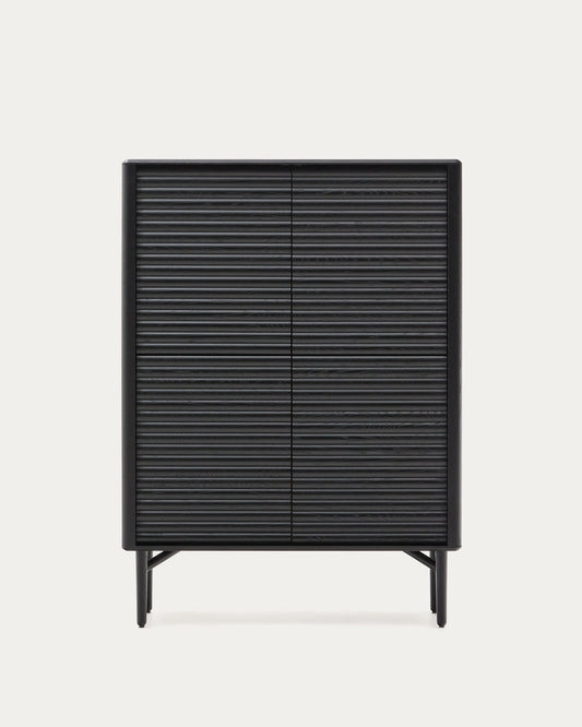 Credenza alta Lenon 4 ante legno massello e impiallacciatura di rovere nero 105x144 cm