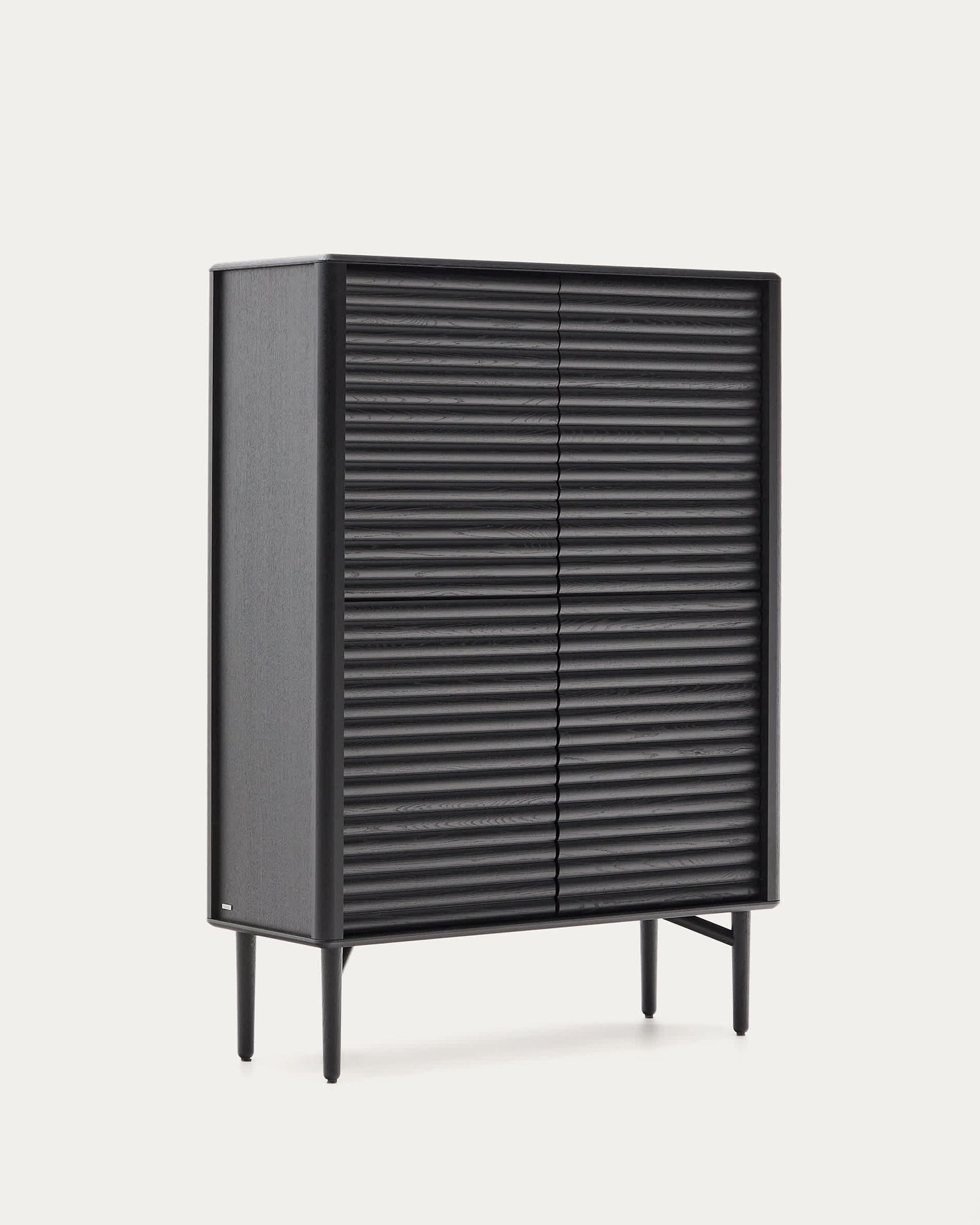 Credenza alta Lenon 4 ante legno massello e impiallacciatura di rovere nero 105x144 cm