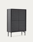 Credenza alta Lenon 4 ante legno massello e impiallacciatura di rovere nero 105x144 cm