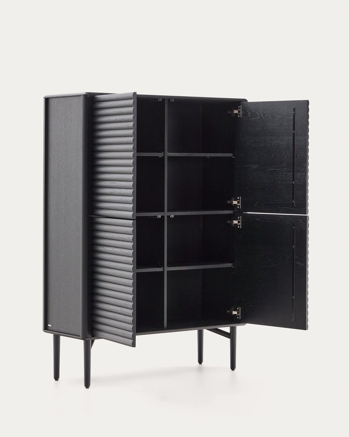 Credenza alta Lenon 4 ante legno massello e impiallacciatura di rovere nero 105x144 cm