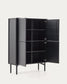 Credenza alta Lenon 4 ante legno massello e impiallacciatura di rovere nero 105x144 cm