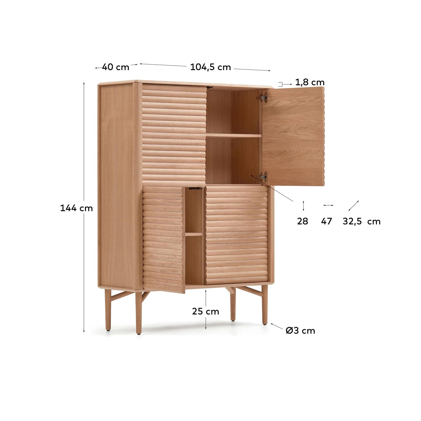 Credenza alta Lenon 4 ante in massello ed impiallacciato rovere 104,5x144cm