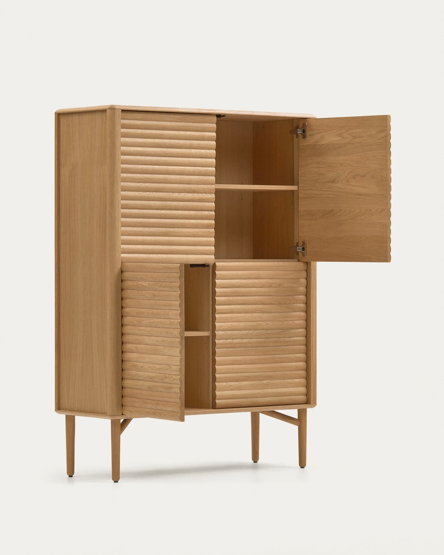 Credenza alta Lenon 4 ante in massello ed impiallacciato rovere 104,5x144cm