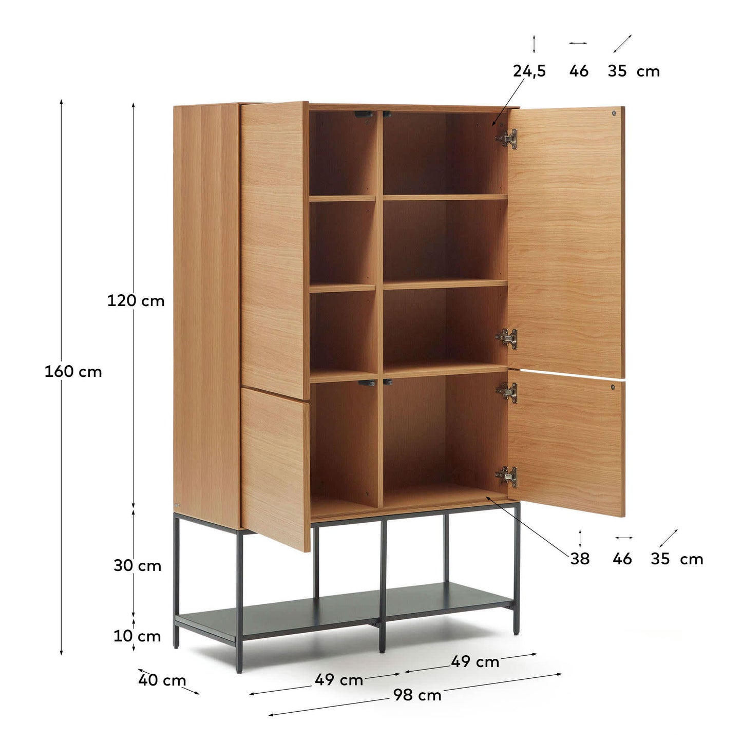 Credenza alta Vedrana 4 ante impiallacciate rovere e gambe in acciaio nero 97,5 x 160 cm