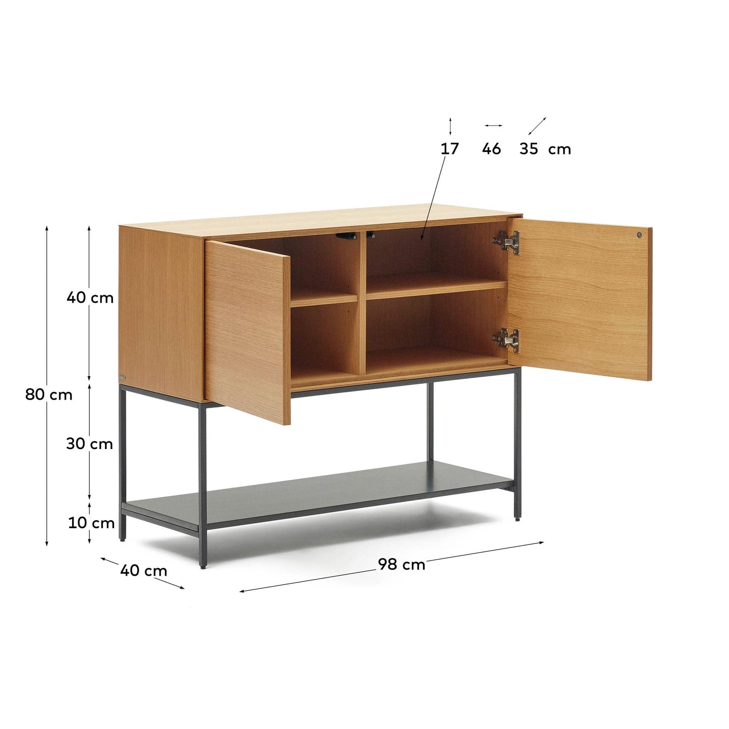 Credenza Vedrana 2 ante impiallacciate rovere e gambe in acciaio nero 97,5 x 80 cm