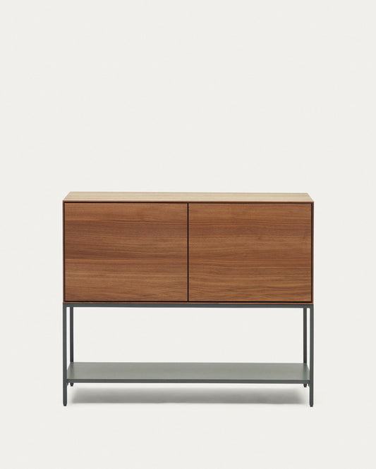 Credenza Vedrana 2 ante impiallacciate noce e gambe in acciaio nero 97,5 x 80 cm