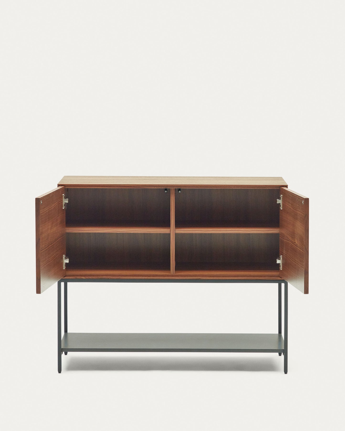 Credenza Vedrana 2 ante impiallacciate noce e gambe in acciaio nero 97,5 x 80 cm