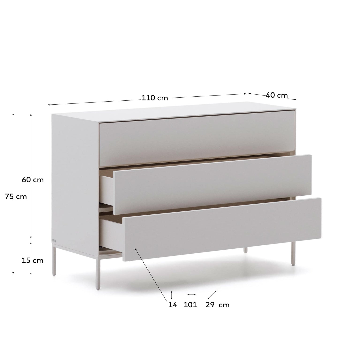 Cassettiera Vedrana 3 cassetti DM laccata bianca 110 x 75 cm