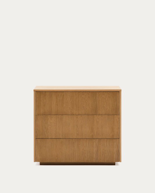 Comò Helvine 3 cassetti di impiallacciatura in rovere 90 x 78 cm