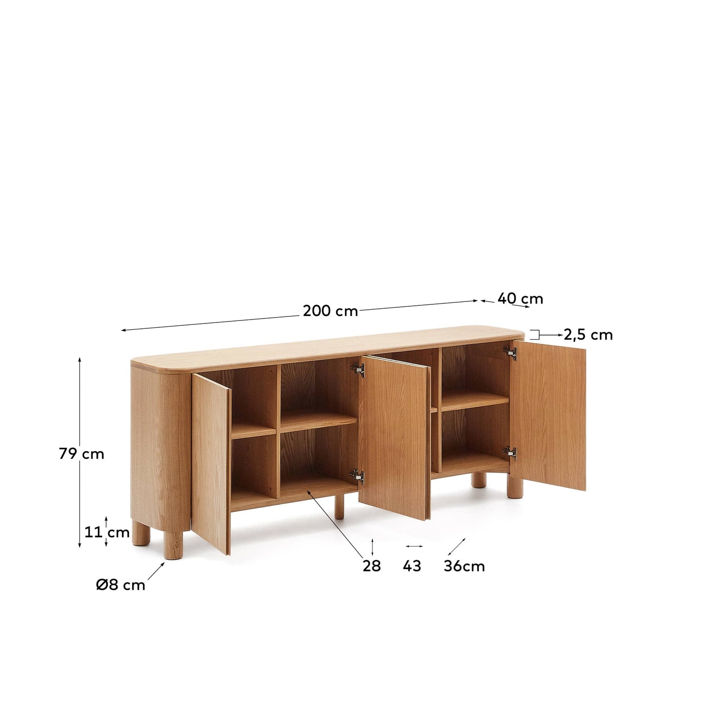 Credenza Salaya in compensato di frassino 200 x 79 cm